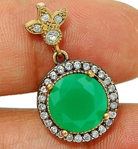  Ottoman Empire Style 3CT Treated Emerald & Topaz 925 Sterling Silver Pendant - Picture 1 of 2