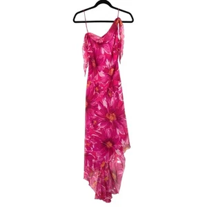 Vintage Y2K Cache Asymmetrical Romantic Floral Print Midi Dress Womens Sz 4 Pink - Picture 1 of 4
