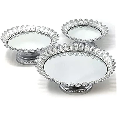 Juego de 3 piezas cristal plateado queso postre cupcake pastel soporte con Foto 1 de 4