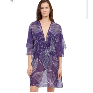 NEW Gottex Natural Essence Deep V-Neck Swimsuit Cover Up Dress Purple Size Large - Picture 1 of 5