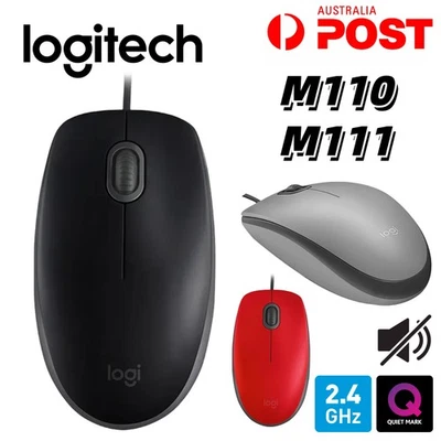 LOGITECH M110 M111 Wired Mouse Optical Ergonomic Mice  PC Laptop Computer USB AU - Image 1 of 4