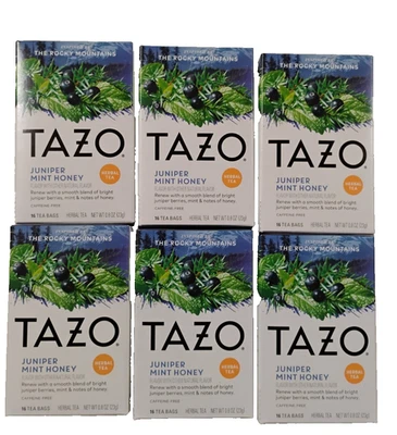 6x Tazo Herbal Juniper Mint Honey Tea Herbal Tea Bags 16 Each Box Caffeine-Free - Image 1 of 4