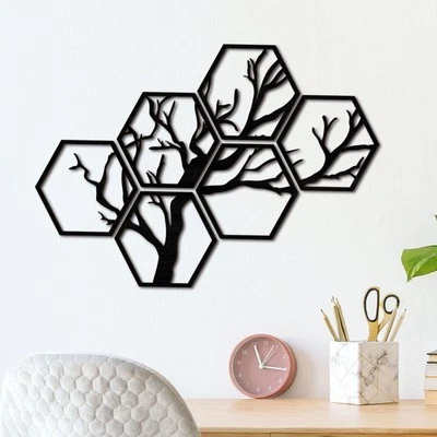 6x Tree Branch Wall Stickers Wood Wall Decals Removable Murals Hexagon DIY for - Image 1 of 4
