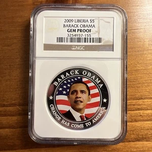 2009 LIBERIA $5 BARACK OBAMA NGC GEM PROOF COIN Graded GEM Proof Retail $150 - Picture 1 of 5