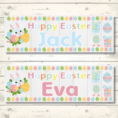 5 STAR BANNERS 2 PERSONALISED EASTER BUNNY BANNERS - ANY NAME - ANY MESSAGE