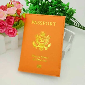 2pcs Leather Passport Holder Cover Travel case Wallet USA Emblem Gold - Picture 1 of 17
