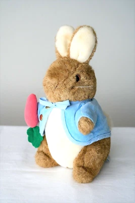 Vintage EDEN Peter Rabbit Plush Easter Bunny Carrot Blue Coat Gold Buttons Toy - Image 1 of 4