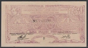 Indonesia 50 Rupiah 1947 local Banten issue, EF, Pick S125 - Picture 1 of 2