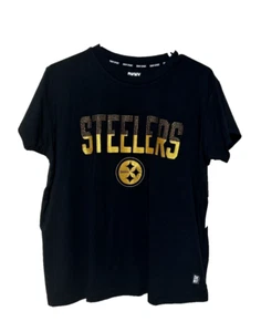 NWT DKNY SPORT Black T-Shirt Steelers NFL Pittsburg Football Bling Size Small - Picture 1 of 7