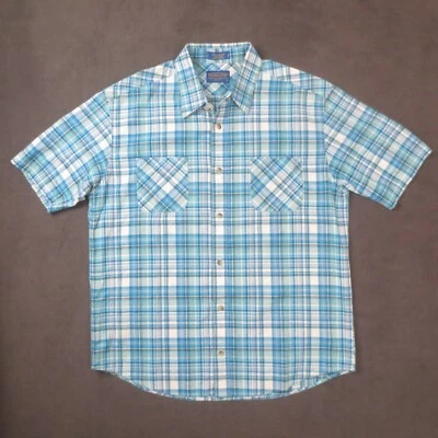 Camisa Pendleton Para Hombre Grande Azul A Cuadros Onda Manga Corta Botón Ligera Surf Foto 1 de 4