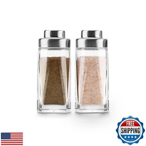 Glass Salt and Pepper Shakers Set - Aelga Salt Shaker with Stainless Steel Li - Picture 1 of 5
