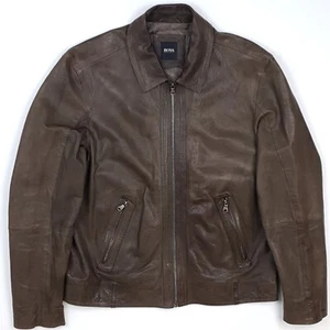 Hugo Boss Leather Jacket 42 52 = Large Men Brown Darkin Rider Moto Biker - Picture 1 of 24
