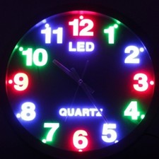 OROLOGIO LED PARETE TONDO MURO DESIGN MODERNO MULTICOLORE RGB NOTTE SILENZIOSO