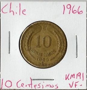 Coin Chile 10 Centesimos 1966 KM191 - Picture 1 of 2