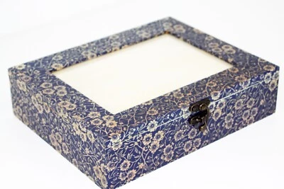 Wood handmade storage/trinket box/flexible compartments White and Blue flowers - Image 1 of 4