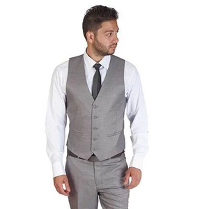 Traje de vestir gris plateado chaleco 5 botones cuello en V correa trasera ajustable formal AZAR - Imagen 1 de 4