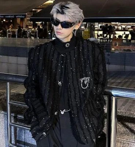 Elegante Chaqueta Corta Para Hombre Punk Gótico Negro Lentejuelas Chaqueta Fiesta Discoteca Abrigo - Imagen 1 de 7