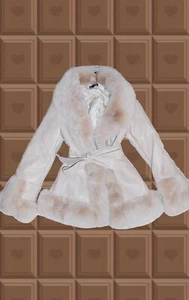 Women's Winter Faux Fur Lapel Coat Open Front, Fluffy Warm, with Waist Tie - Picture 1 of 5