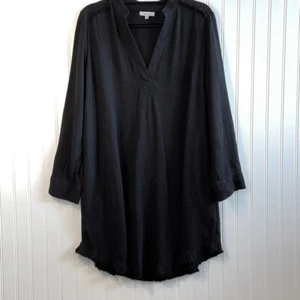 White Birch Women's Oversized Frayed Hem Tunic Dress Black Size M - Picture 1 of 14