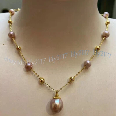 Stunning South Sea Real Natural Pink Purple Pearl Pendant Necklace 18'' - Image 1 of 4