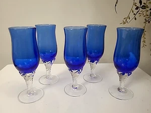 Set Of 5 Royal Blue Stem Shot Port Liqueur Glasses - Picture 1 of 5