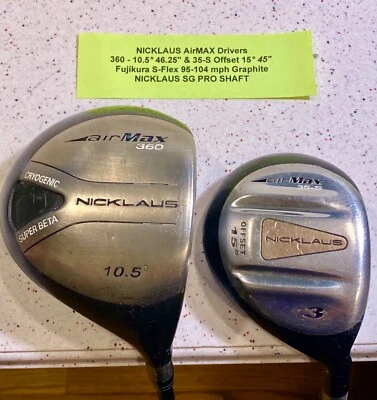 Nicklaus AirMax 360cc  10.5° S-Flex &  3 Fairway Wood 35-S - 15° R-Flex Fujikura - Image 1 of 4