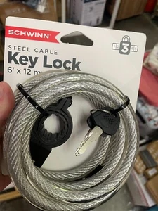 Schwinn Steel Cable Key Bike Lock - 6' / 3 Security + Seatpost Bracket - Picture 1 of 3