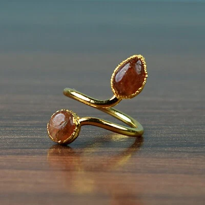 Beautiful Sunstone Gemstone Handmade Snake Design Unique Statement Fashion Ring - Image 1 of 4