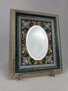 VINTAGE HANDMADE SPANISH CEARCO CERAMIC, ENAMELLED AND WOOD-FRAMED FLORAL MIRROR - Picture 1 of 8