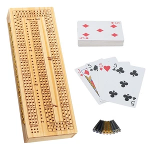 WE Games 3 Player Wooden Cribbage Board Set with storage, Natural Wood - Picture 1 of 6