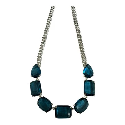 Ralph Lauren Blue Stone Statement  16” Necklace Silvertone Dark Blue Glass New - Image 1 of 4