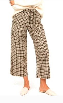 H&M Houndstooth 宽腿纸袋裤子女式 10 码腰带作物时尚 — 第 1/4 张图片