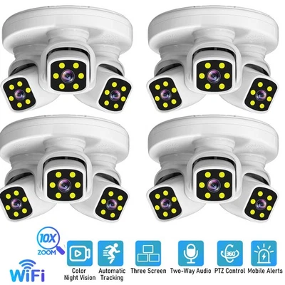 Sistema de cámara de seguridad para el hogar exterior WiFi inalámbrico con batería de 3 lentes panorámica/inclinable Foto 1 de 4