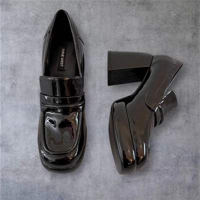 Nine West Y2K Womens Patent Leather Platform Loafers Sz 8.5 Black Chunky Heel - Image 1 of 4