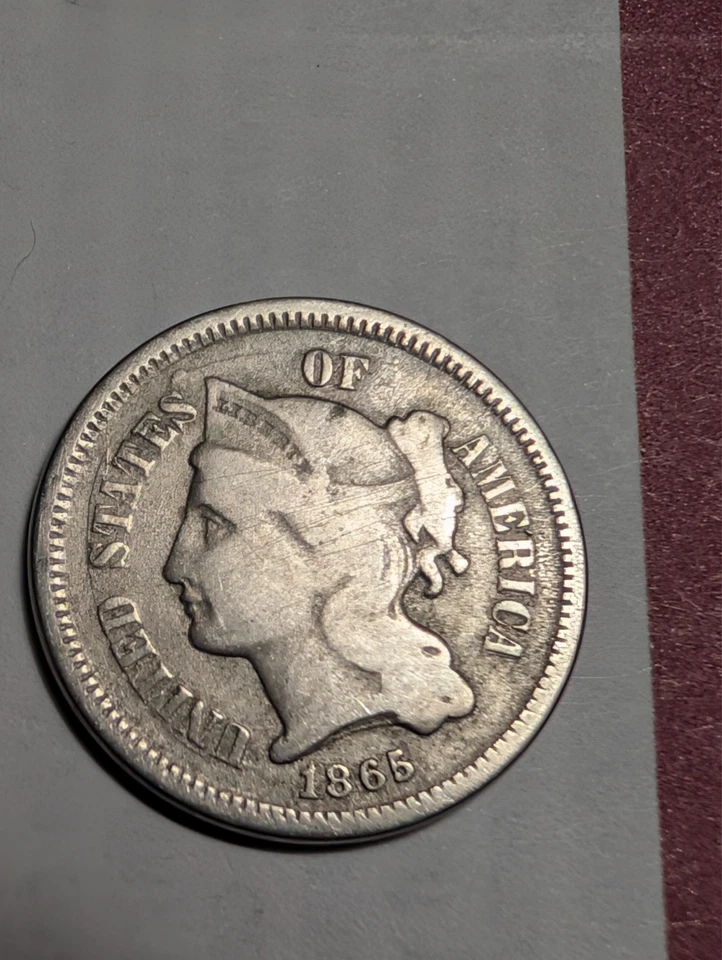 1865 3 CENT NICKEL , GREAT EXAMPLE WITH SHARP DETAILS - Image 1 of 4