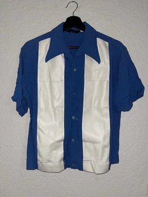 Vintage 50s/60s Sears Men’s Premiere Collection Blue Bowling Button Up Shirt L - Image 1 of 4