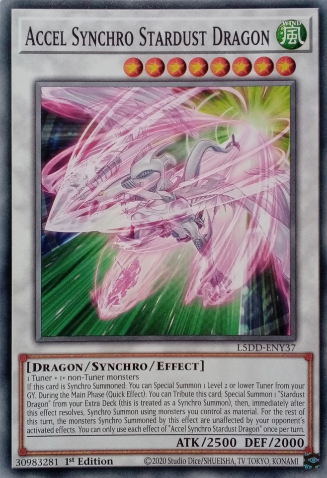 L5DD-ENY37 ACCEL SYNCHRO STARDUST DRAGON COMMON 1ST EDITION YuGiOh CARD - Image 1 of 1