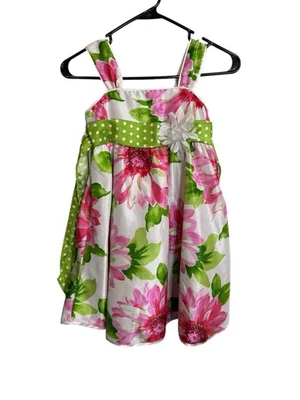 Pinky Niñas Sin Mangas Camiseta Sin Mangas Vestido Rosa Verde Blanco Flores Talla 6 Foto 1 de 4