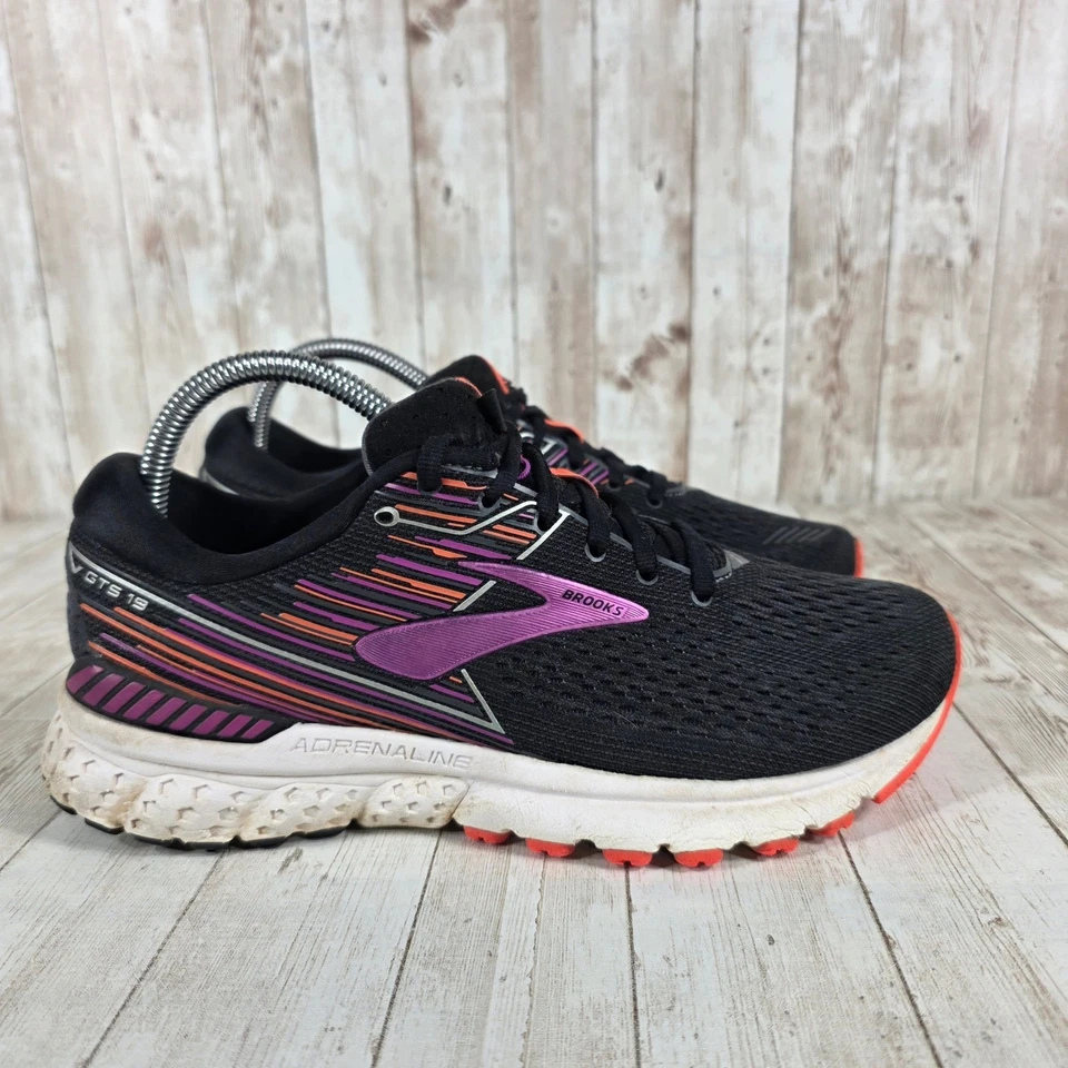 Brooks Adrenaline GTS 19 Women's Running Shoes Black Purple Orange Wide 8.5 - Image 1 of 4