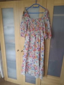 F & F Summer Meadow Peasant Style Bardot Lined Midaxi Summer Dress Size 14 - Picture 1 of 9