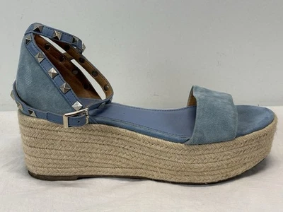 Marc Fisher Jazlyn Blue Leather Espadrille Sandals Womens 7 M Flatform Ankle - Image 1 of 4