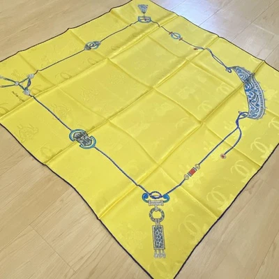 Must de Cartier Yellow Silk Scarf  Jewelry Print Paris - Image 1 of 4