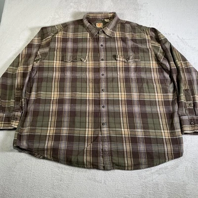 Timberland Shirt Mens 3XL Brown Green Plaid Flannel Button Front Pockets XXXL - Image 1 of 4