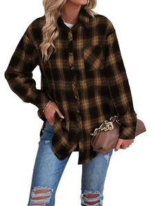 Camisas de franela con botones para mujer manga larga chaquetas a cuadros business casual blusa 7494 - Imagen 1 de 11