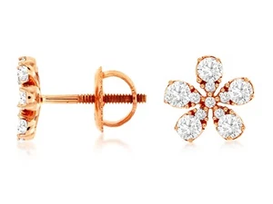 14k Rose Gold Floral Stud Earrings with 0.5 Carat White Diamonds - Picture 1 of 1