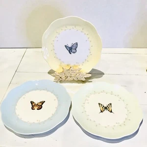 3 Lenox Butterfly Meadow   8" Snack  Salad Desert  Plates  Blue Green Yellow - Picture 1 of 5