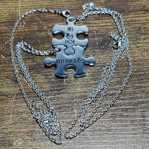 His and Hers Stainless Steel Love Heart Puzzle doe buck Couple Necklaces 1 Pair - Picture 1 of 6