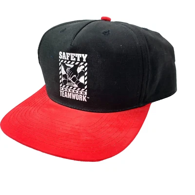 Gorra de camionero vintage de seguridad a través del trabajo en equipo negra roja de algodón con cierre a presión Foto 1 de 4