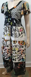 Maxi Vestido MAURIZIO PECORARO MILANO Parche Multicolor Manga Corta UK10 - Imagen 1 de 12
