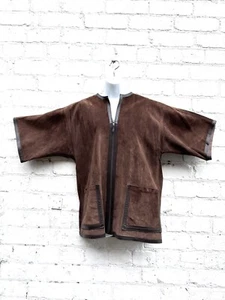 Vintage suede jacket dark brown square sleeved zip big pocket tailored chic 18 - Picture 1 of 8